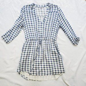 BB Dakota Danielle White & Blue Plaid Shirt Dress Size L